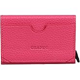 grande 760 Genuine Leather Pop Up RFID Blocking Card Holder Slim Minimalist Metal Card Case Small Wallet for Men and Women - Pink