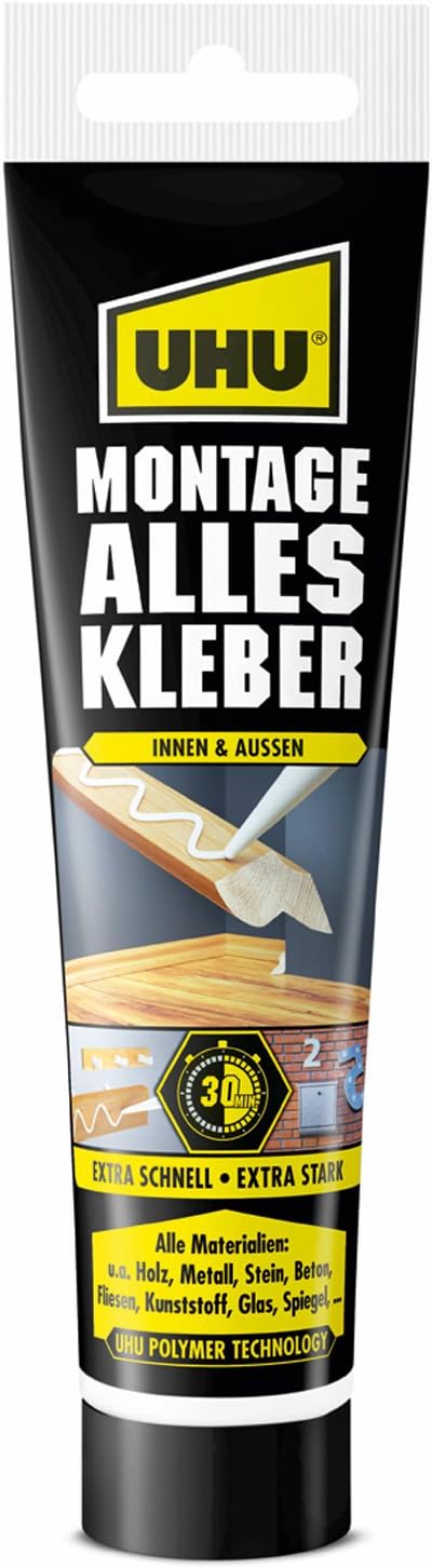 Uhu Montage Alleskleber Tube, Montageklebstoff mit hoher Endfestigkeit für nahezu alle Anwendungen, 165 g