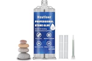 HZUTLOER 50 ml(1.69 OZ) Stone Glue,Marble Glue Instant,with Mixing Nozzle,Strong Clear Instant Adhesive for Marble,Granite,Artificial Stone,Tile,DIY,Waterproof,Heat Resistant