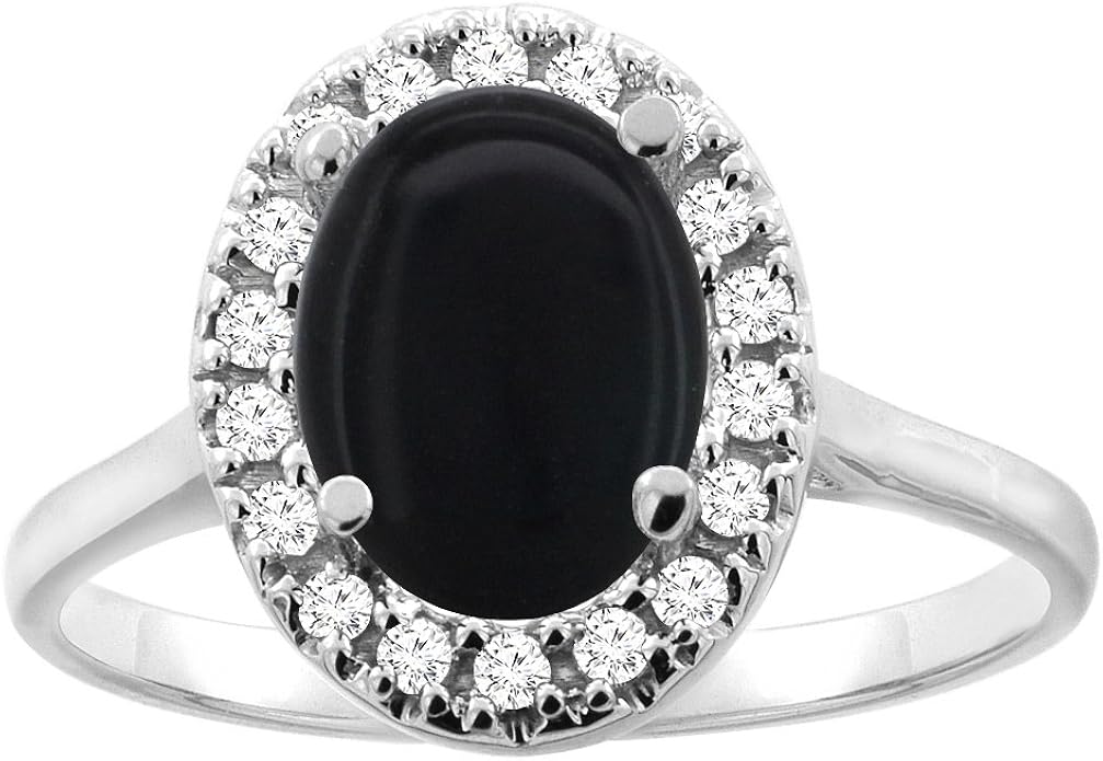 Amazon Com Silver City Jewelry 10k Gold Natural Black Onyx Halo Ring Oval 9x7mm Diamond Accent Sizes 5 10 Jewelry