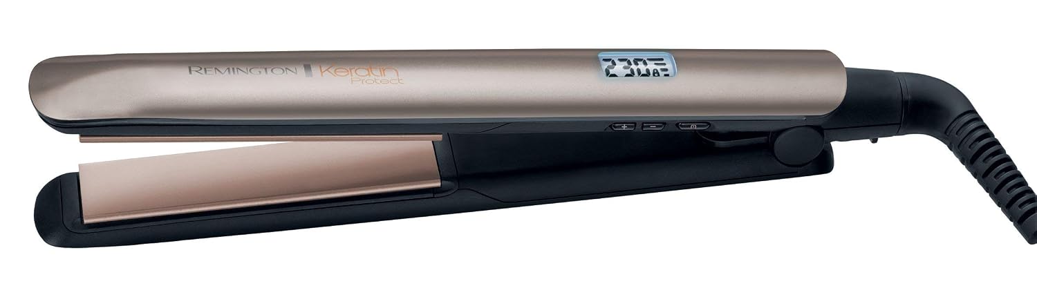 Remington Keratin Protect S8540 - Plancha de Pelo Profesional, Cerámica, Digital, Keratina y Aceite de Almendras, Rosa Oro