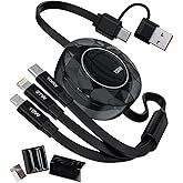 5-in-1 100W Retractable Multi Charging Cable, 5A Fast Charging Cables for Multiple Devices with Lightning/Type C/Micro USB Ports, USB Multi Charger Cords for iPhone 16 15 14, iPad, MacBook, Tablet