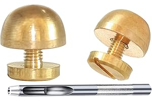 DETII 1/2" Brass Purse Feet for Handbag Round Flat Head Solid Brass Handbag Screws Screw Metal Collar Belt Shoes Case Motorcycle Toys Pets Furs Jeans for Leather Crafts (Gold, 6PACK Round)