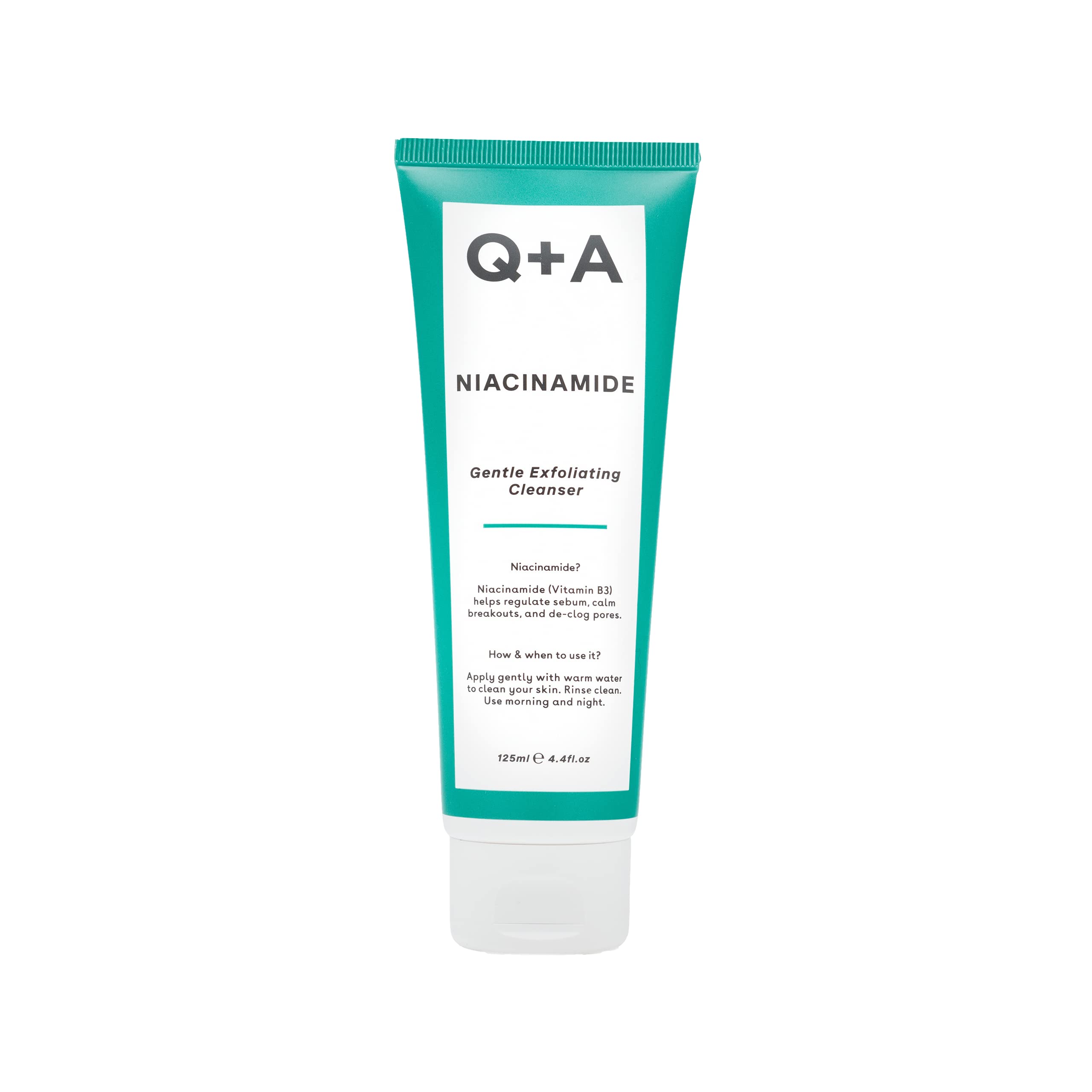 Q+A Niacinamide Gentle Exfoliating Face Cleanser (125ml), Face Scrub, Exfoliating Face Wash with Jojoba Esters and Prebiotics, Cleanses While Calming Sensitivity and Blemish-Prone Skin, Fragrance Free — image 1