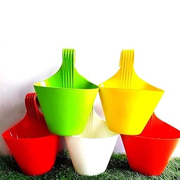 PrettyKrafts Plastic Hanging Planters - Multicolour, Standard, Set of 5