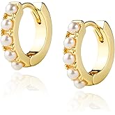 LAVLA Pearl Huggie Earrings | 14k Gold Plated or Silver Small Tiny Pearl Hoop Earrings For Women