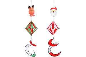 JREMREO 2 Pack 40 Inch Christmas Santa Snowman Wind Spinner Curly Windmill Decorations, Hanging Wind Twister with Tail Whirligigs Crafts Gifts Ornaments for Indoor Outdoor Yard Patio Lawn Garden Decor