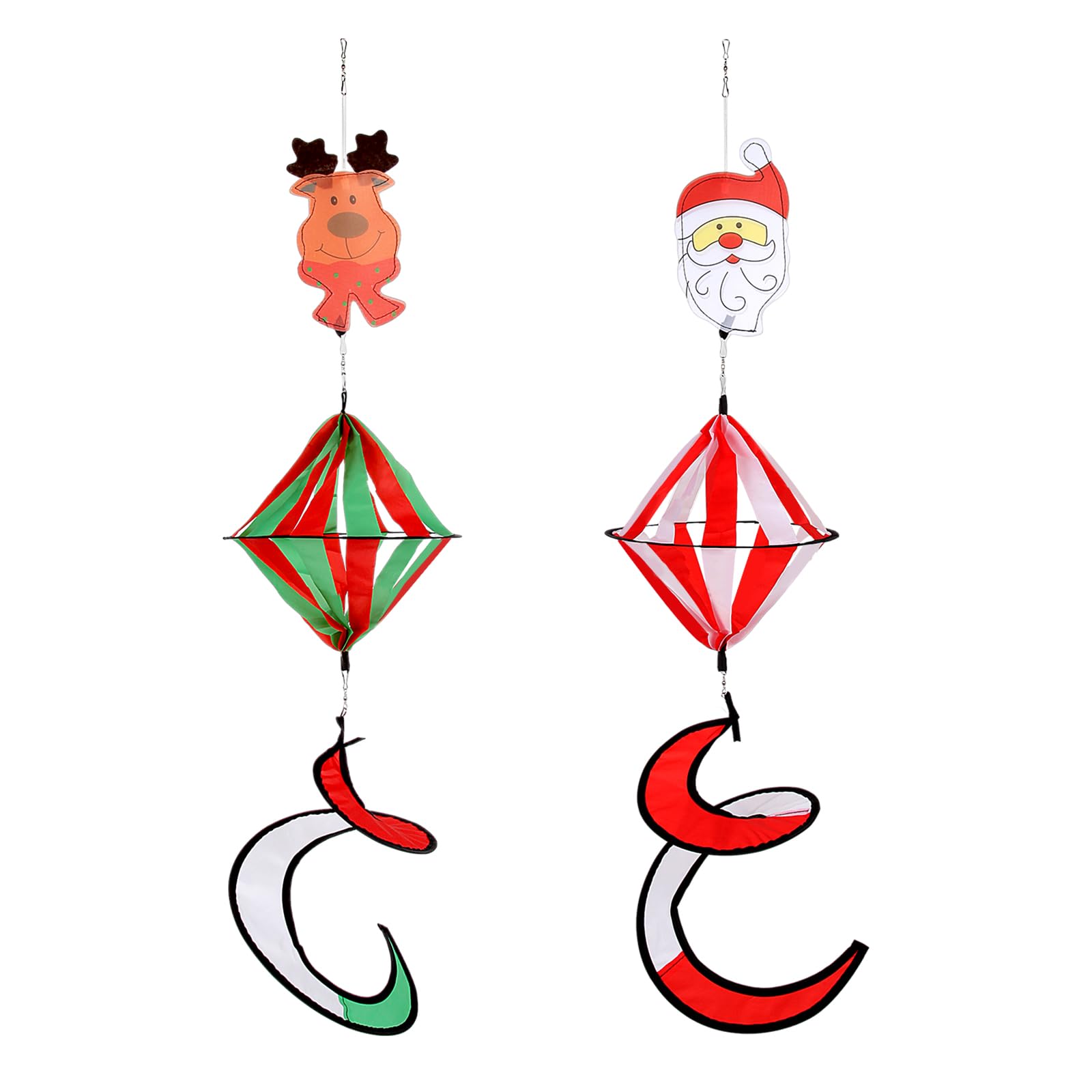 2 Pack 100cm Christmas Santa Snowman Wind Spinner Curly Windmill Decorations, Hanging Wind Twister with Tail Whirligigs Crafts Gifts Ornaments for Indoor Outdoor Yard Patio Lawn Garden Decor