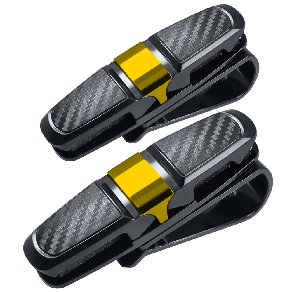 FineGood 2 Pack Glasses Holders for Car Sun Visor, Sunglasses Eyeglasses Mount with Ticket Card Clip - Black + Gold
