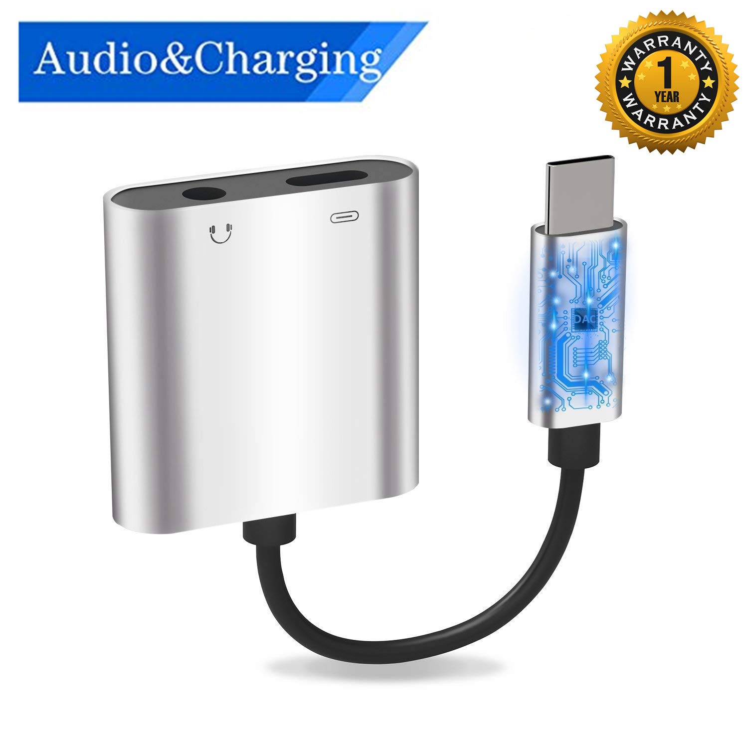 Type C Audio Charger Adapter, 2 in 1 USB-C to 3.5mm Headphones Aux Adapter,Type C to 3.5mm Audio PD Fast Charge Splitter, Support Google Pixel 3/3 XL/2/ 2XL,Samsung Note8/S8/S8+/S9/S9+,HTC U11 Etc