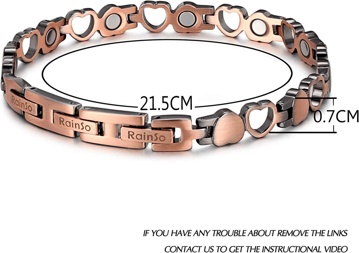 RainSo Womens Heart Design Pure Copper Magnetc Bracelets Adjustable With Gift Box, womensize - Image 3