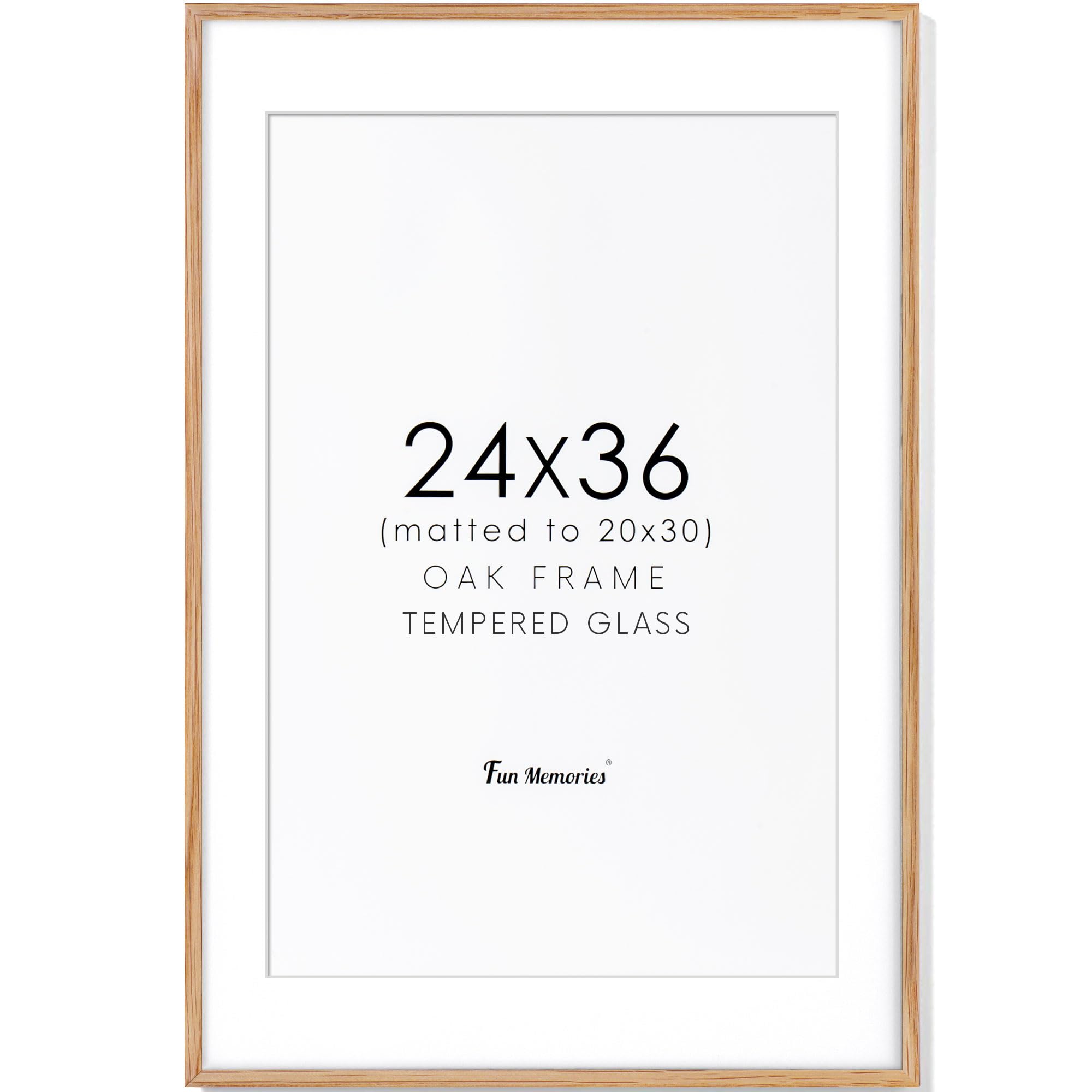 Photo 1 of 24x36 Picture Frame, 24x36 Poster Frame - Solid Oak Wood & Tempered Real Glass, Large 24 x 36 Frame for Wall, Rustic Wooden 24 by 36 Frame, 24x36 Frame with Mat for 20x30, Natural Oak Color