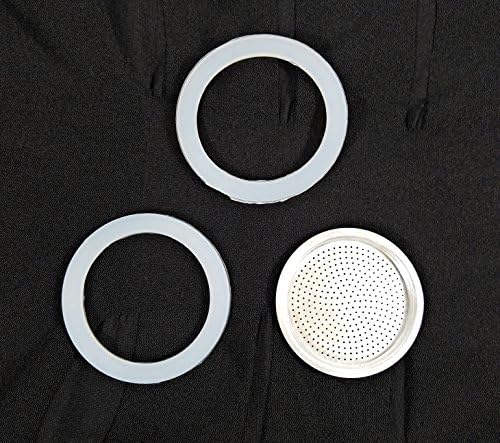 Espresso Coffee Rubber Rings + Filter For Italian Moka Espresso Maker (2 Rubber Rings + Filter) (6 Cup)