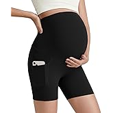 G4Free Barefeel Maternity Biker Shorts with Pockets Over The Belly Legging Pregnancy Yoga Pants Athletic Workout 5" 8.5"