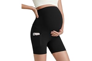 G4Free Barefeel Maternity Biker Shorts with Pockets Over The Belly Legging 5" Pregnancy Yoga Pants Athletic Workout