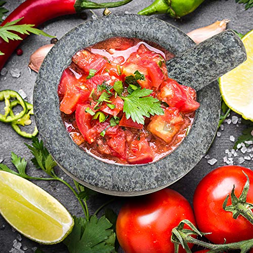 Evelyne GMT-10339 Polished Heavy Granite Mortar And Pestle Set Guacamole Bowl - Molcajete Stone Grinder With Anti-Scratch Pad - 2 Cups Capacity