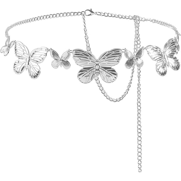 Arocooy Silver Waist Chain Y2K Butterfly Chain Belt Alloy  display picture 1
