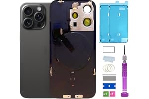 ZMVDJZ 15 Pro Max Back Glass Replacement with Plate & Flex Cable and All Parts for iPhone 15pro Max Back Cover Glass (Black Titanium, 6.7 Inch) + Waterproof Tape + Repair Tools (Black Titanium)