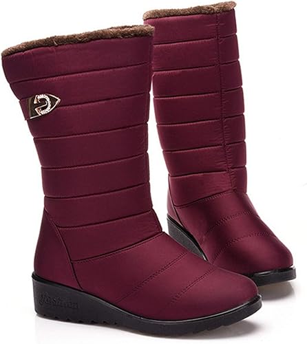 Amazon ムリョシューズ ベルト スノーブーツ 雪靴 ふわふわ レディース ロングブーツ 女性用 長靴 スノーシューズ レインブーツ 裏起毛 裏ボア 2way ファー ハイカット 綿の靴 スリッポン 防水 軽量 滑り止め 保温 ショートブーツ ブーツ ブーティ