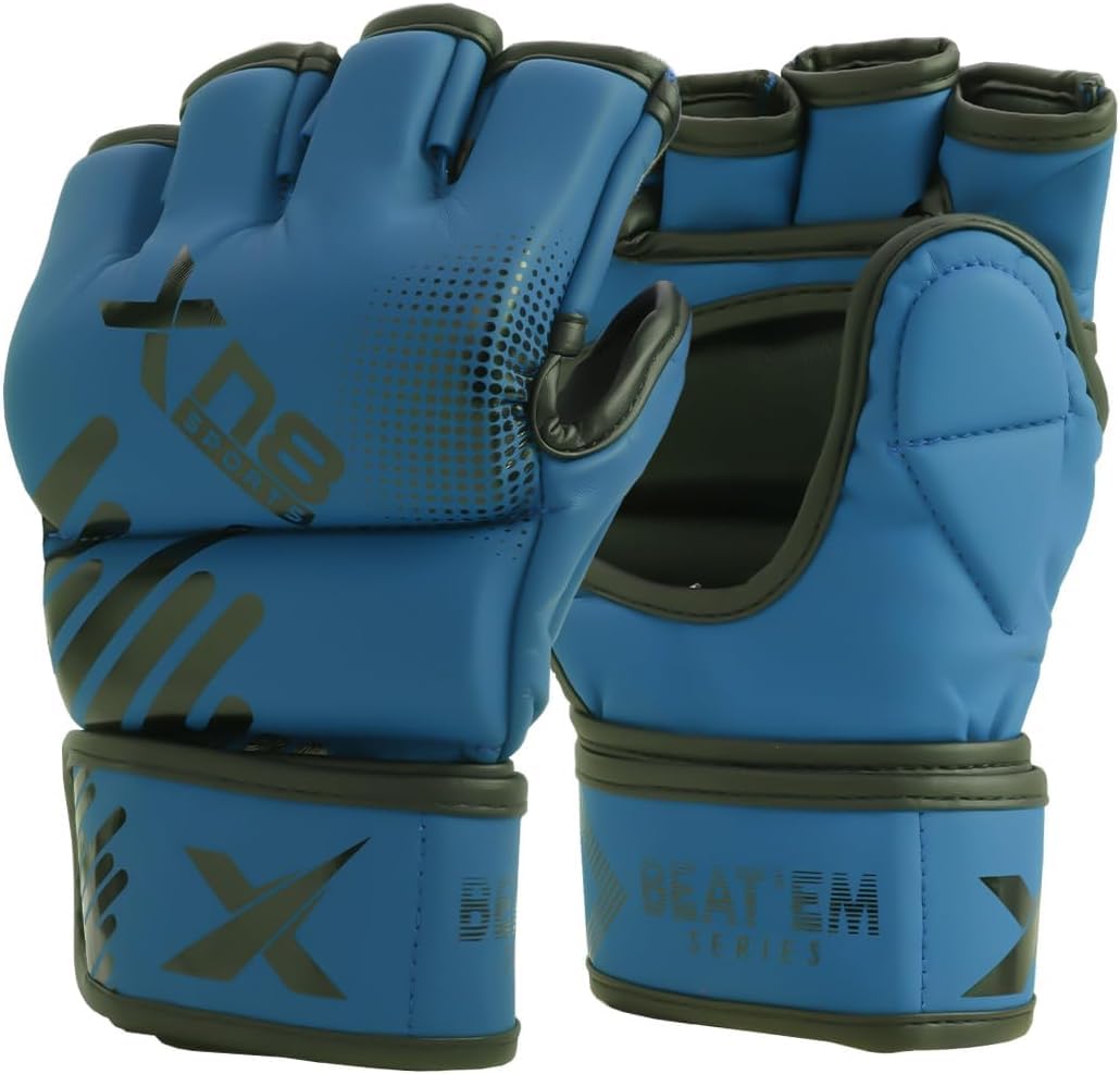 XN8 MMA Gloves Boxing Training Sparring Fight Grappling Mitts With Open Palm- For Cage Fighting-Combat Sports- Punching bag-Muay Thai & Kickboxing (Blue, XL)