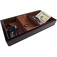 Profile Gifts Woltar Wooden Valet Tray with 3 Compartment Leatherette Organizer Box for Wallets, Coins, Keys, and Jewelry