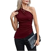 SHENHE Women's One Shoulder Tank Top Sleeveless Asymmetrical Ruched Dressy Going Out Shirt Top