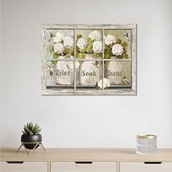Farmhouse Flower Bathroom Decor Wall Art Rustic