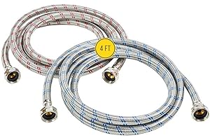 HIPPOHOSE Washing Machine Hoses (4FT) - OCT Connect for Easy & Secure Tightening - Universal Fit to All Wash Machines - (2 Pack) Braided Stainless Steel - Burst Proof Washer Water Supply Line