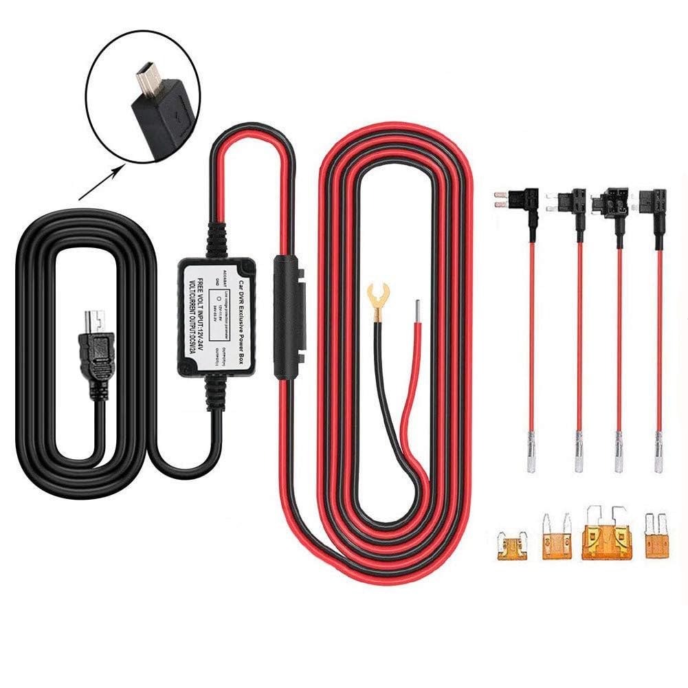 Aofan Dash Cam Hardwire Kit - Mini USB Port with 4 Fuse Types ACU/ACN/ACZ/ACS for Dash Cam, GPS Navigator, Radar Detector