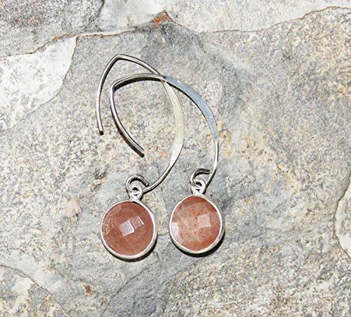 Peach Moonstone Earrings, Gemstone Earrings, Peach Earrings, Sterling Silver Earrings, Modern Earrings, For Her, Peach Moonstone Jewelry