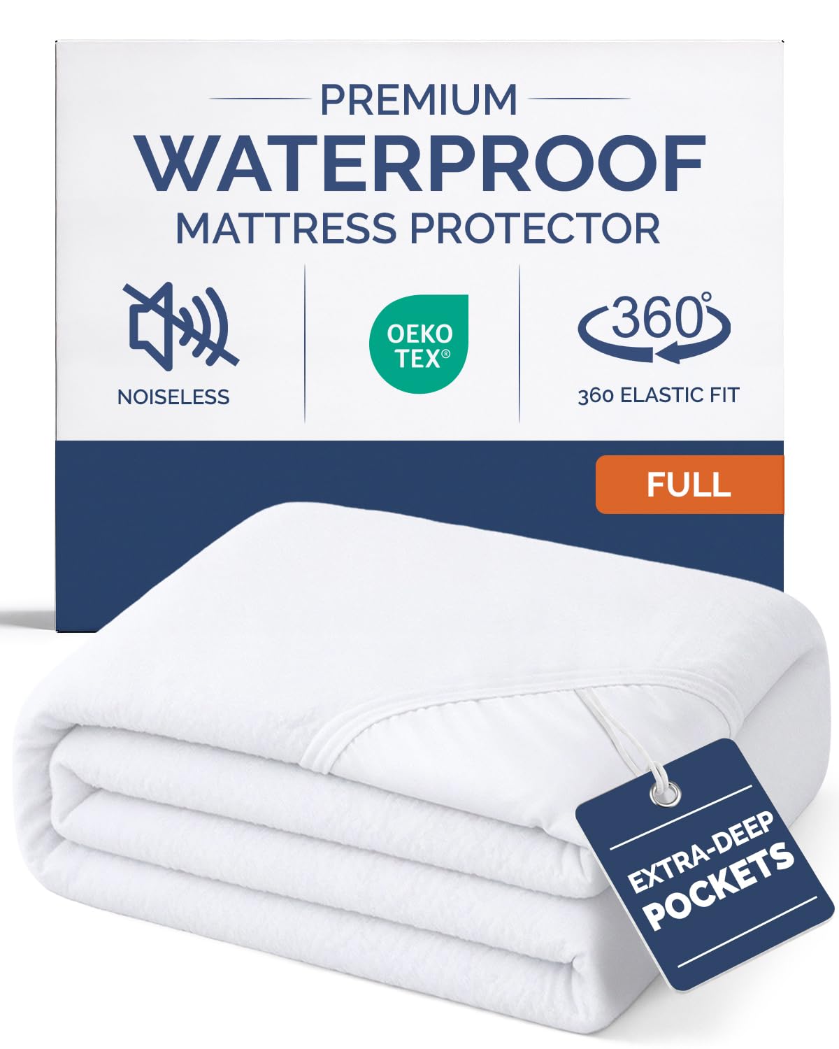 Photo 1 of 100% Waterproof Mattress Protector Or Your Money Back Full Size-Premium Fitted Terry Cover - Noiseless, Soft & Cooling - Secure Fit up to 16” Deep Pockets -Machine Washable & Wrinkle-Free - White