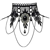 iWenSheng Halloween Costumes Jewelry for Women - Steampunk Black Lace Choker Necklace Gothic Jewelry Accessories, Vampire Choker Necklace Costume for Teen Girls