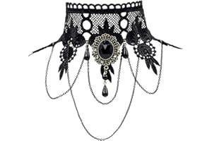 iWenSheng Halloween Costumes Jewelry for Women - Steampunk Black Lace Choker Necklace Gothic Jewelry Accessories, Vampire Choker Necklace Costume for Teen Girls