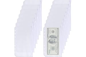 GLOBLELAND 15 Pcs A6 Binder Pockets, 6 Holes Clear Zipper Pouch Folders Plastic Storage Bags Budget Envelopes for 6 Ring Note