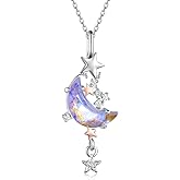 SVODEA Moonstone Moon Star Necklace for Women 925 Sterling Silver Created Cubic Zirconia Stars Moon Necklaces Anniversary Birthday Jewelry Gift for Women Mom Wife