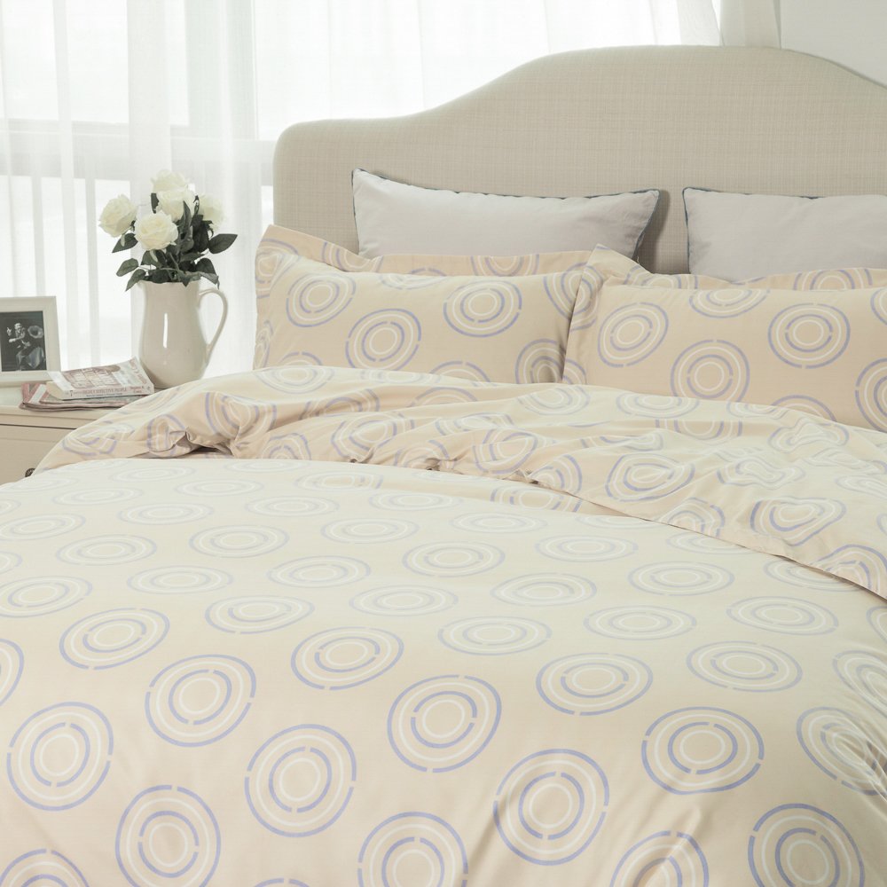 Duvet Cover Set with Zipper Closure-Circle Khaki Printed Pattern,Twin (66\