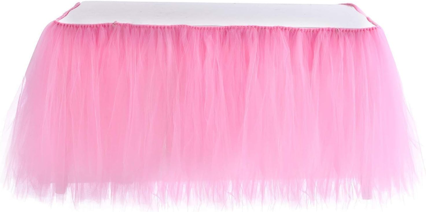 Table Skirt | 1 Yard Tutu Tulle Table Skirting Cover for Wedding, Birthday, Baby Shower, Slumber Party, Girl Princess, Home Decoration, Party Supplies (Pink)
