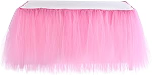 Table Skirt | 1 Yard Tutu Tulle Table Skirting Cover for Wedding, Birthday, Baby Shower, Slumber Party, Girl Princess, Home Decoration, Party Supplies (Pink)