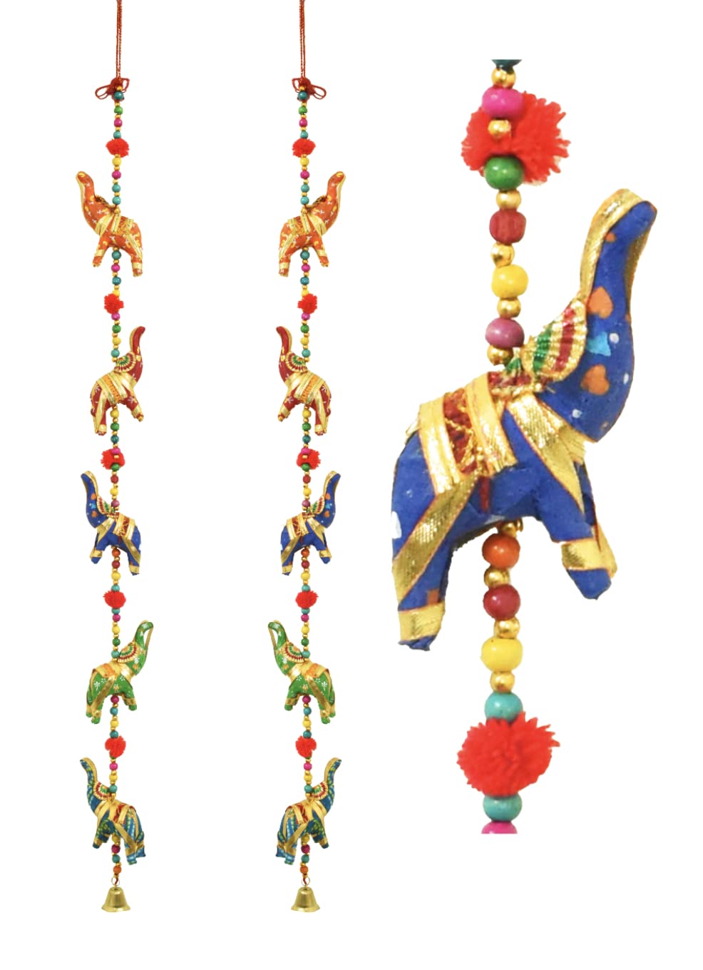 Set of 2 Decorative hanging for Wall door Bedroom Kids Room Gifting multicolor Beads and Bell (Elephant)
