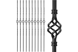 OPULSPH 10 Pcs Wrought Iron Balusters, 1/2 x 44 Black Hollow Single Basket Iron Metal Balusters, Iron Balusters for Indoor or Outdoor Stair Railings, Deck Railings, Satin Railings, Terrace Railing