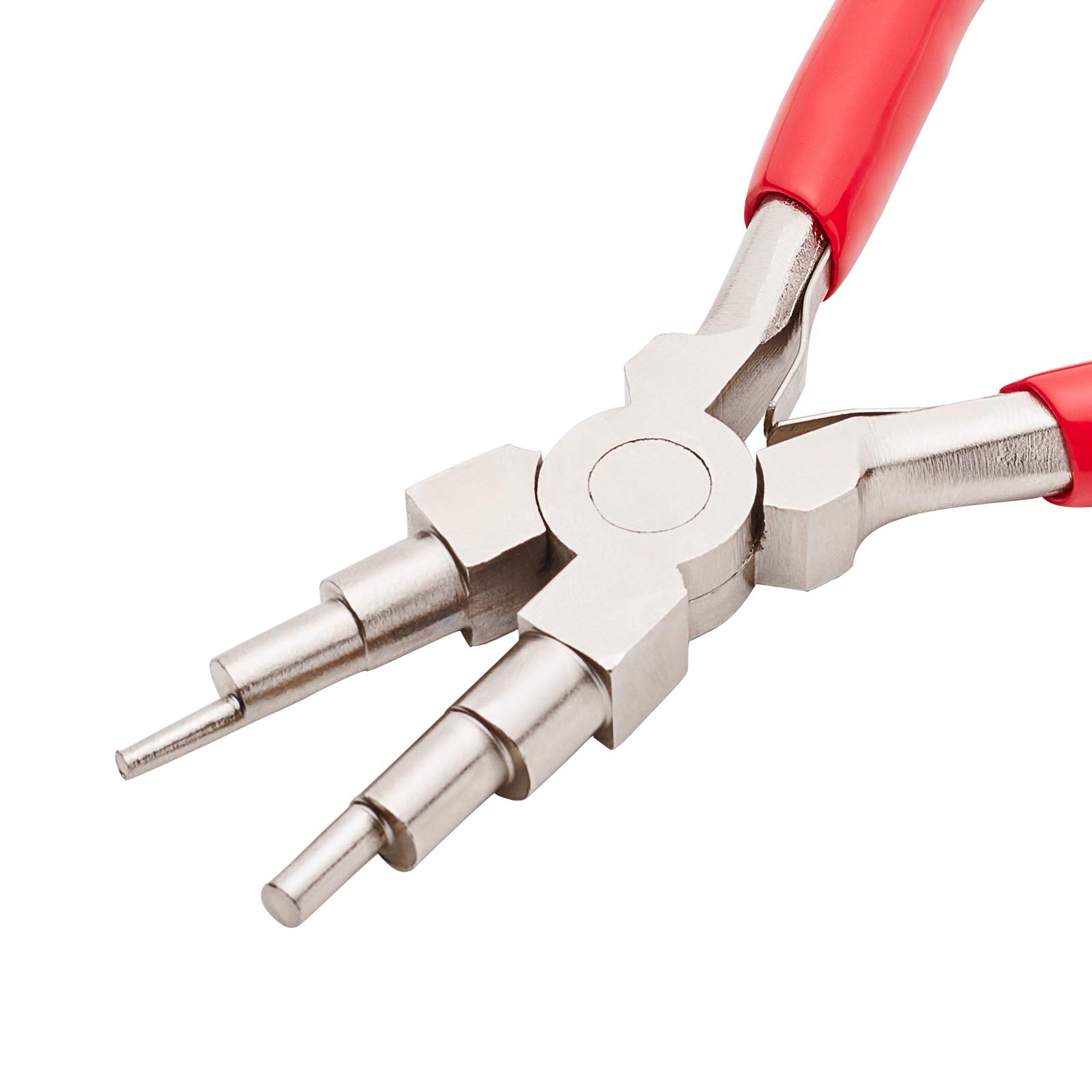 BENECREAT 6 in 1 Bail Making Pliers Wire Looping Forming Pliers with Non-Slip Comfort Grip Handle for 3mm to 9.5mm Loops and Jump Rings, Red