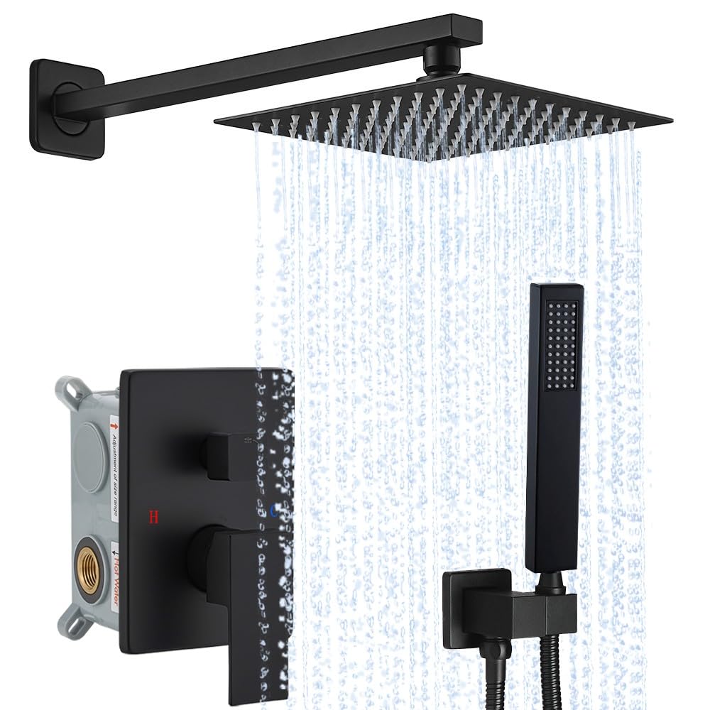 Photo 1 of *MISSING PARTS*
Matte Black Shower System YCAIKOI Wall Mount Shower Faucet Set for Bathroom 10 Inch High Pressure Luxury Shower Head with Handheld, Rough-in Valve Body and Trim Included
