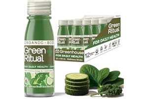 Greenhouse Juice Green Ritual Wellness Shot Brain-Boosting 12-Count 60mL Glass Bottles | Cucumber, Spinach, Vitamin C & Magne