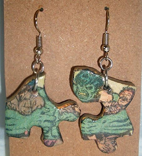 Incredible Hulk Comic Book Recycled Puzzle Dangle Earrings