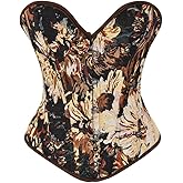 SHYMMUO Daisy Floral Print Overbust Corset Top Sexy Fashion Lace Up Boned Cotton Waist Shaper Camel