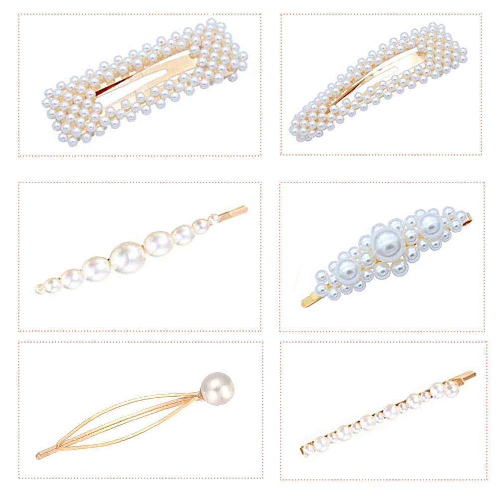 Pearls Hair Clips for Women Girls,Topgogo Handmade Fashional Barrettes Hair Pins Bridal Metal Hair Clip Snap Clips Decorative Hair Accessories for Wedding, Party, Daily Wearing （Type B）