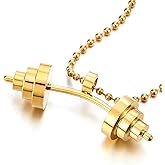 COOLSTEELANDBEYOND Mens Stainless Steel Gold Color Barbell Dumbbell Pendant Necklace with 23.6 in Ball Chain