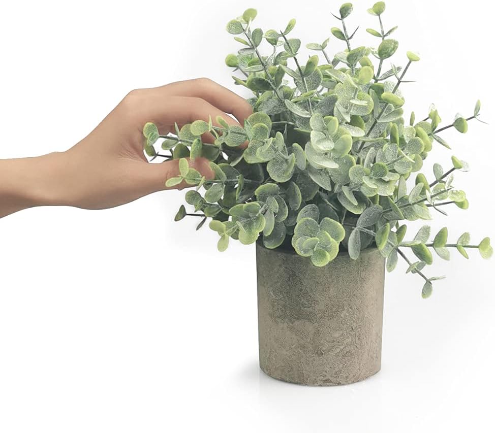 3 Pack Potted Fake Plants-Artificial Plants Potted with Green Oldenlandia Diffusa，Green Eucalyptus&Purple Gypsophila for Room Decor, Desk,in Office,Bedroom,Bathroom: Kitchen & Dining