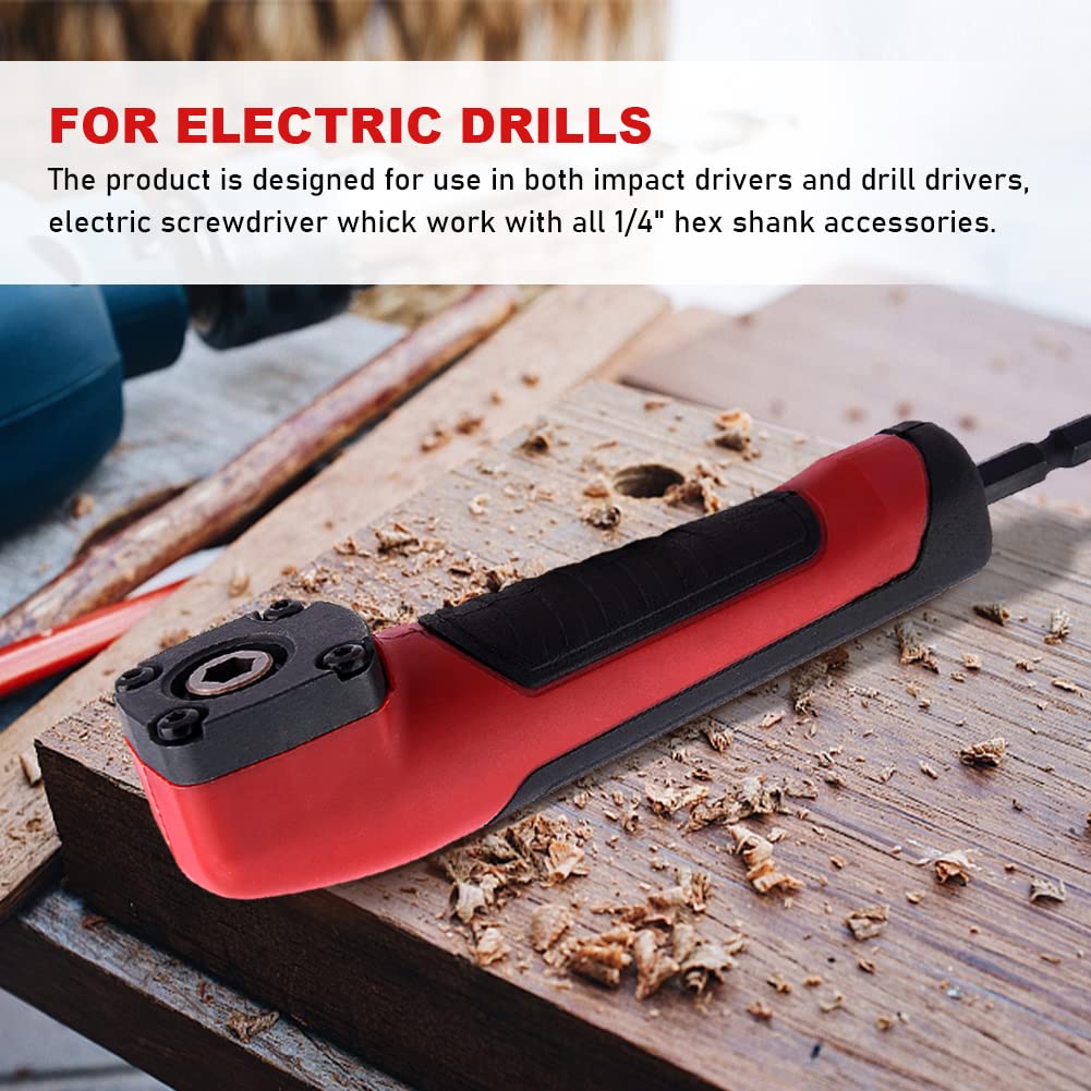 Right Angle Drive Attachment with 10PCS Drill Bits, 1/4 Inch 90° Degree Right Angle Drill Adapter, Right Angle Attachment Extension Drill Attachment for Impact Driver(Red)