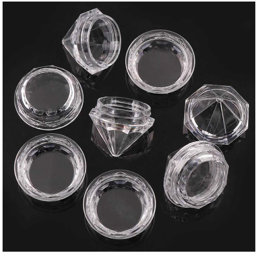 QXcom 25 Packs 5g Clear Cream Box Jars Diamond Shaped Empty Refillable Cosmetic Container Jar Pot with Lid Makeup Sample Trial Case Storage for Lip Blam Lotion Creams Eye Shadow Nails Powder Jewelry : Beauty